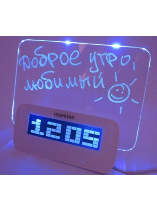 Светящийся LED будильник с доской для записей