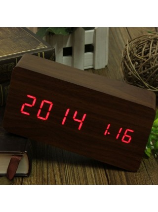 Деревянный цифровой будильник с термометром