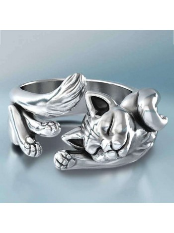 Серебренное кольца с кошкой