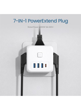 Настенная розетка с 3 USB портами + 3 выхода для переменного тока + 1 Type C